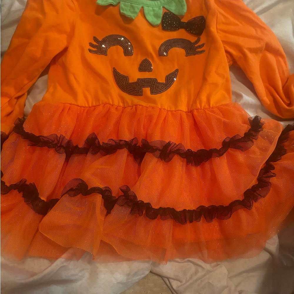 Little Lass Orange Pumpkin Dress with Black Accents